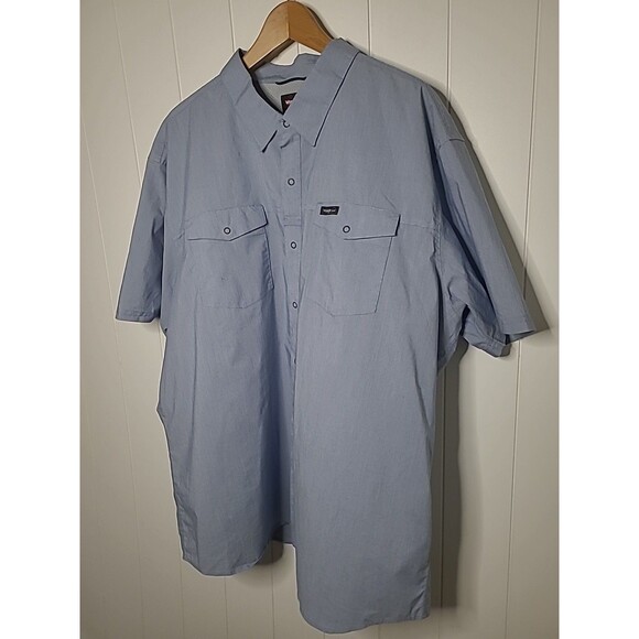 Wrangler Shirt Mens 3XL Outdoor Regular Fit Blue Button Snap Short Sleeve Vent - Picture 3 of 8
